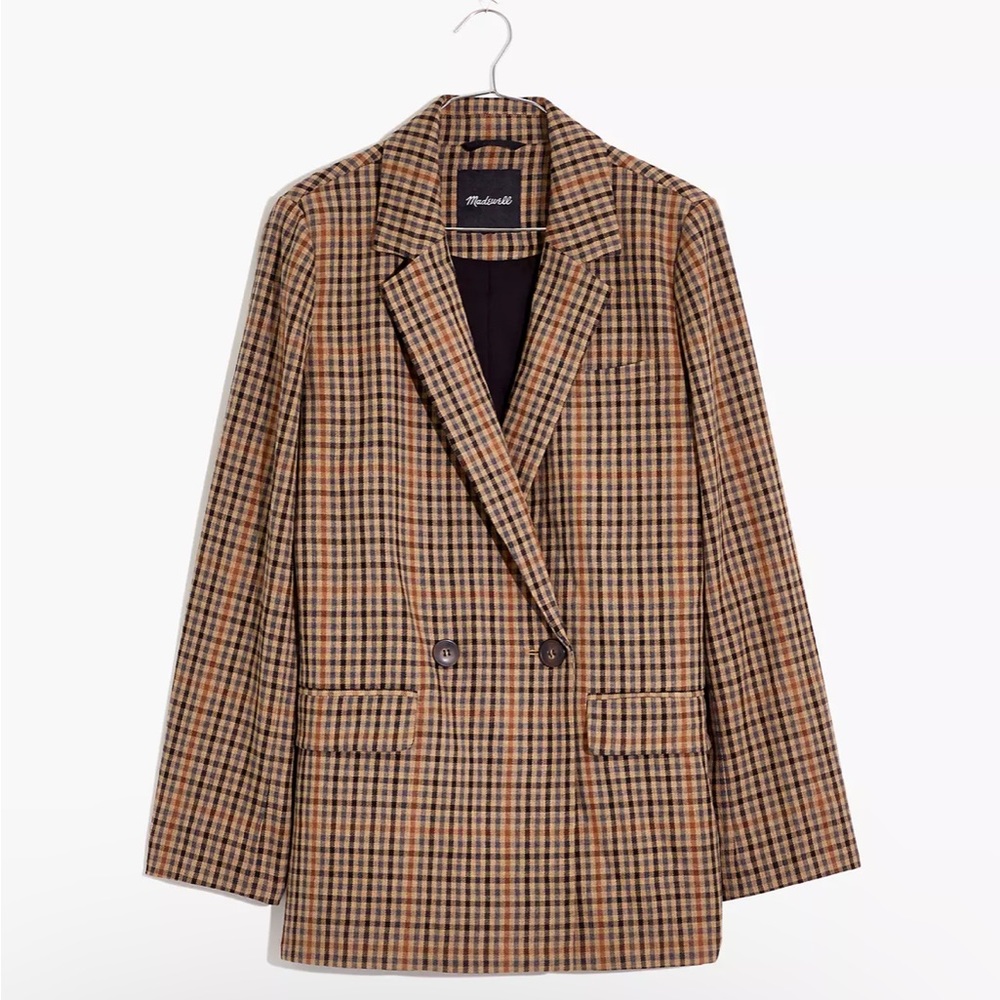 🆕 Madewell Dorset Oversized Blazer in Brown Coastal Plaid 2X